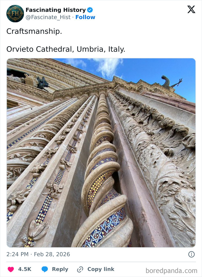 Orvieto Cathedral's detailed craftsmanship showcasing historical treasures highlighting advanced past architecture in Umbria, Italy.