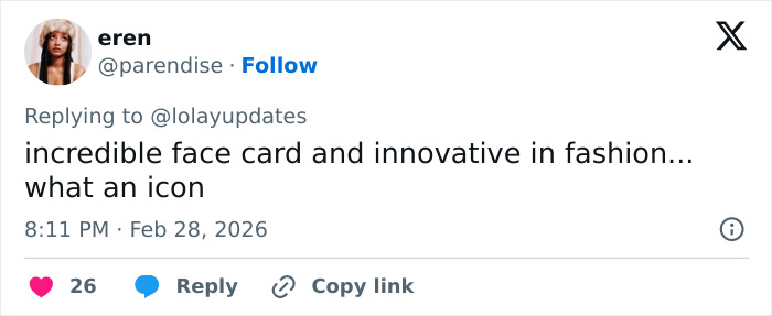 Tweet praising Lola Young’s fashion innovation and iconic style amid oil container outfit buzz at the Brit Awards 2026. Tweet praising Lola Young’s fashion innovation and iconic style amid oil container outfit buzz at the Brit Awards 2026.