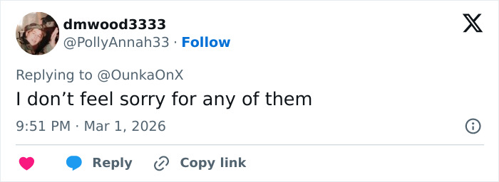 Twitter reply criticizing influencers amid Iran Dubai strikes, expressing no sympathy towards those filming themselves.