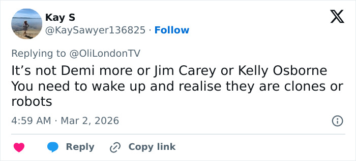 Tweet discussing Demi Moore&rsquo;s red carpet transformation and how it challenges the latest beauty standard debate.