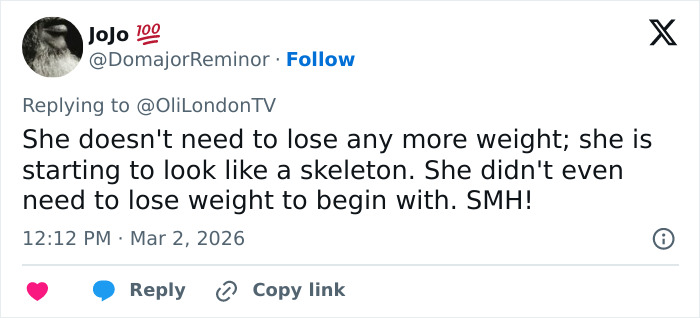 Social media comment criticizing Demi Moore's red carpet transformation and the latest beauty standard debate.