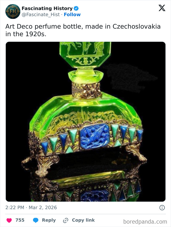 Art Deco perfume bottle from the 1920s, showcasing interesting historical treasures that reveal advanced craftsmanship.