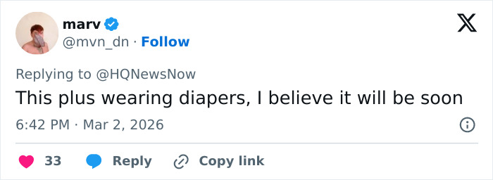 Screenshot of a tweet comment responding to a news account, discussing a health-related prediction.