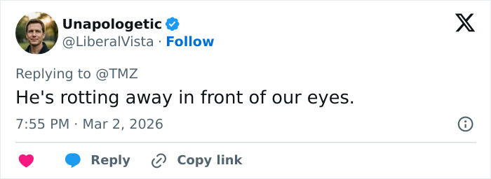 Twitter user Unapologetic responding to TMZ with a comment on Trump's neck rash and health concerns.