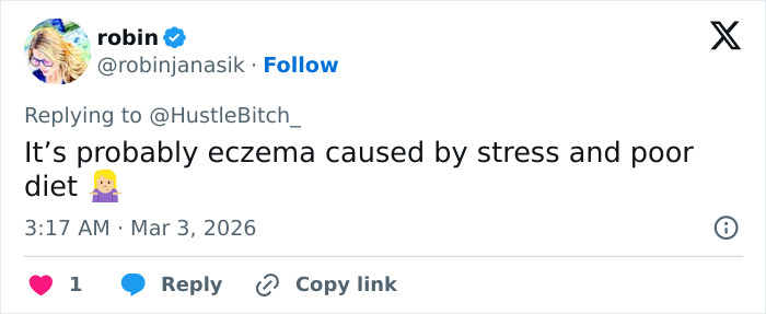 Tweet discussing doctors weighing in on Trump&rsquo;s neck rash, suggesting stress and diet as likely causes amid treatment claims.