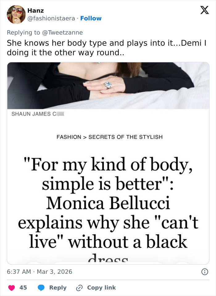 Comparison Of Demi Moore, 63, And Monica Bellucci, 61, Viral After Stars' Latest Looks Spark Buzz Comparison Of Demi Moore, 63, And Monica Bellucci, 61, Viral After Stars' Latest Looks Spark Buzz