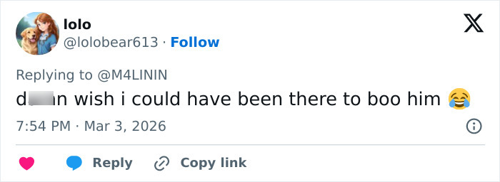 Tweet screen showing a user commenting with laughter emoji on Olympic hero Jack Hughes’ awkward interaction with crowd. Tweet screen showing a user commenting with laughter emoji on Olympic hero Jack Hughes’ awkward interaction with crowd.