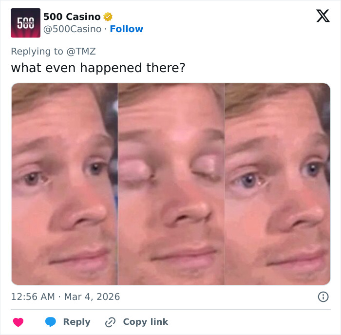 Man with confused expression in a three-panel close-up reacting to David Harbour’s alleged partner kicked out scene.