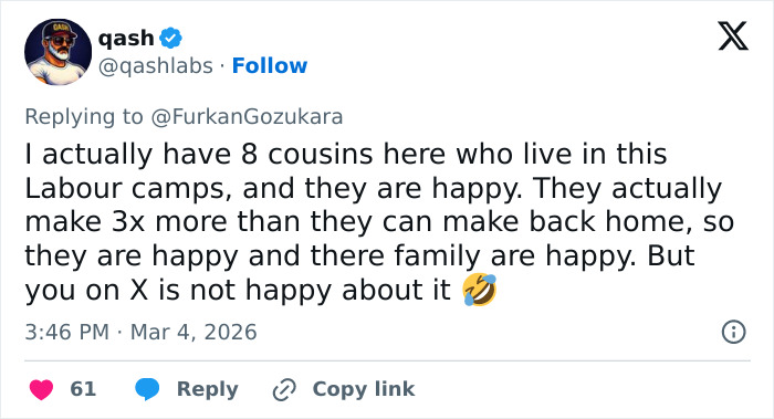 Tweet discussing personal experience with Dubai labor camps, addressing the harsh reality and viral video exposure.