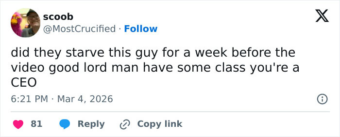 Screenshot of a social media comment criticizing a CEO&rsquo;s behavior, related to Wendy&rsquo;s joining the burger battle.