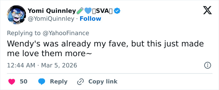 Screenshot of a tweet praising Wendy's as a favorite amidst the ongoing burger battle in fast food industry.