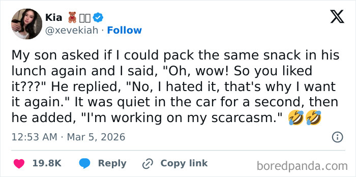 Screenshot of a funny and honest parent tweet sharing the struggles of packing snacks for kids with sarcasm and humor.