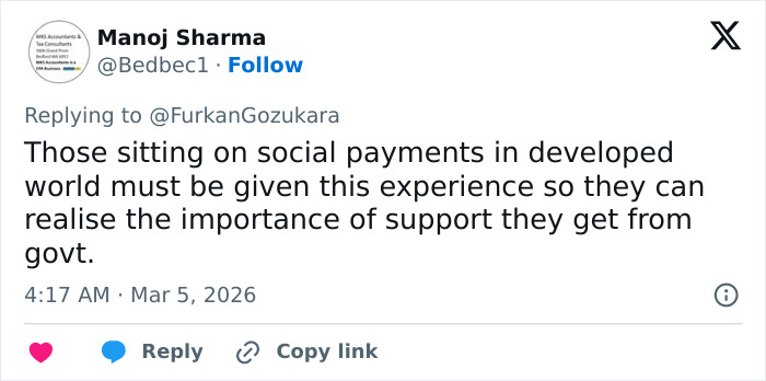 Tweet discussing the harsh reality of Dubai labor camps and the importance of government support for workers.