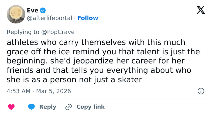 Olympic hero Alysa Liu reflecting on her airport experience and showing grace beyond her skating talent.