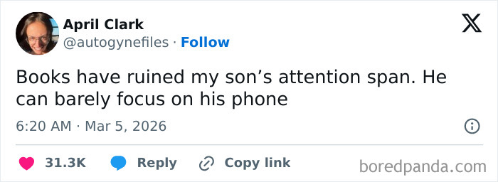 Tweet from a parent humorously sharing struggles with their child’s attention span in a funny and honest parents thread.