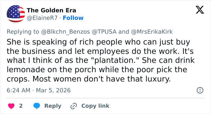 Screenshot of a tweet mentioning Erika Kirk amid rising criticism related to her kids and Charlie&rsquo;s legacy allegations.