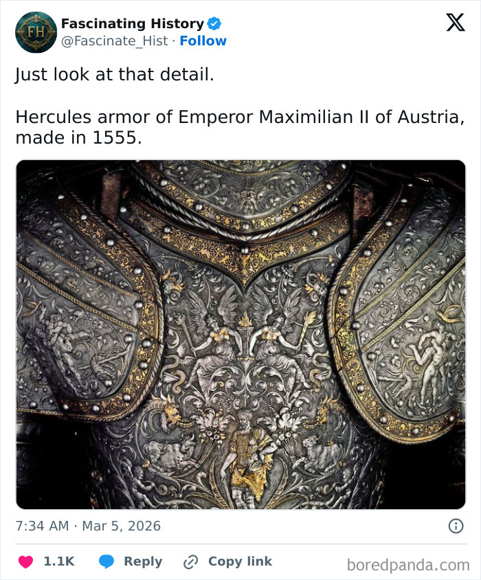 Intricately detailed Hercules armor of Emperor Maximilian II from 1555, showcasing historical treasures revealing advanced past craftsmanship.