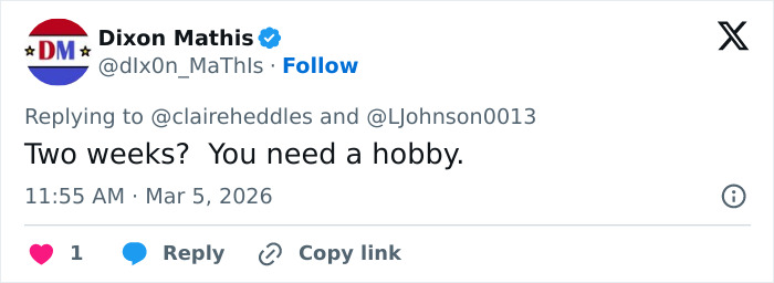 Screenshot of a Twitter reply from Dixon Mathis commenting with a casual remark, related to Turning Point USA college president controversy.