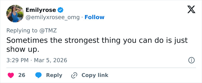 Tweet by Emilyrose emphasizing strength in showing up amid behind-the-scenes toxic drama involving Savannah Guthrie&rsquo;s Today Show return.