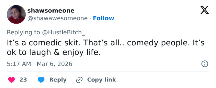 Screenshot of a Twitter reply defending a comedic skit related to Ryan Gosling's leaked phone call with Mikey Day.