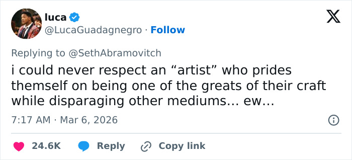 Screenshot of a tweet criticizing an artist&rsquo;s arrogance, related to Timoth&eacute;e Chalamet&rsquo;s Oscar chances according to Academy insiders.
