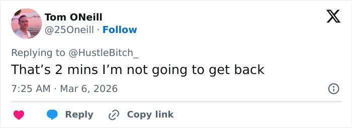 Tweet from Tom ONeill commenting on a two-minute phone call related to Ryan Gosling and Mikey Day.