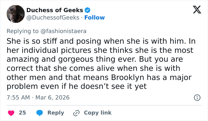 Alt text: Social media comment discussing Nicola Peltz's disturbing behavior and its impact on Brooklyn Beckham in birthday post controversy