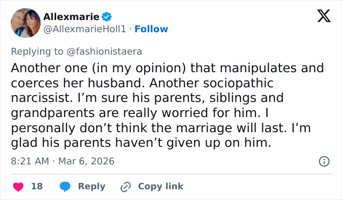 Tweet criticizing disturbing behavior of Nicola Peltz in a birthday post for Brooklyn Beckham, raising concerns about their marriage.