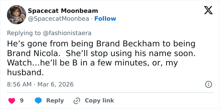 Screenshot of a social media post criticizing Nicola Peltz's behavior in a birthday message about Brooklyn Beckham.