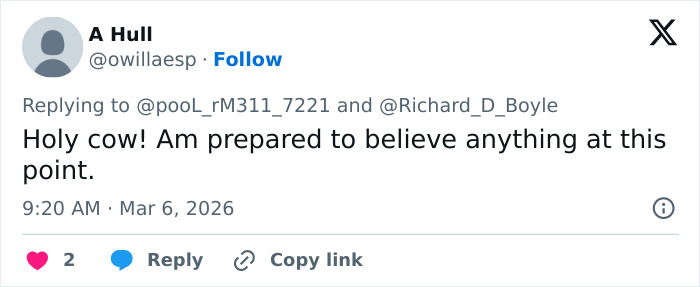 Twitter user A Hull replies with surprise and readiness to believe anything amid major update in search for Madeleine McCann.