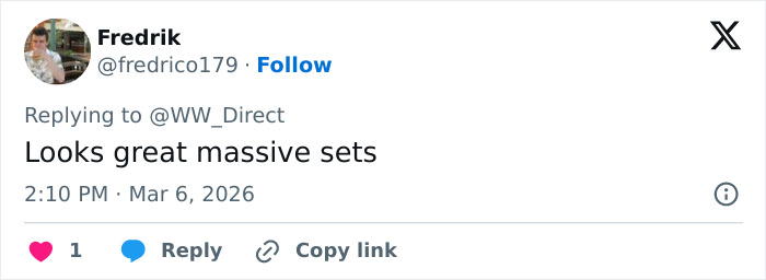User comment on Twitter praising the Harry Potter set as massive, related to man sneaking drone revealing astounding details.