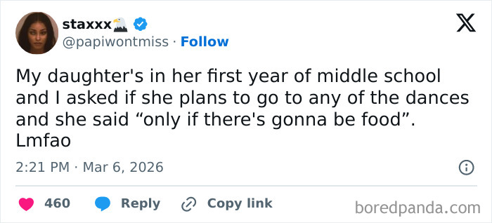 Screenshot of a funny parenting tweet about middle school struggles shared by honest parents on social media platform X.