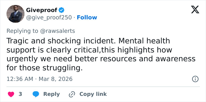 Tweet discussing a tragic incident and the urgent need for mental health support and awareness in downtown LA.