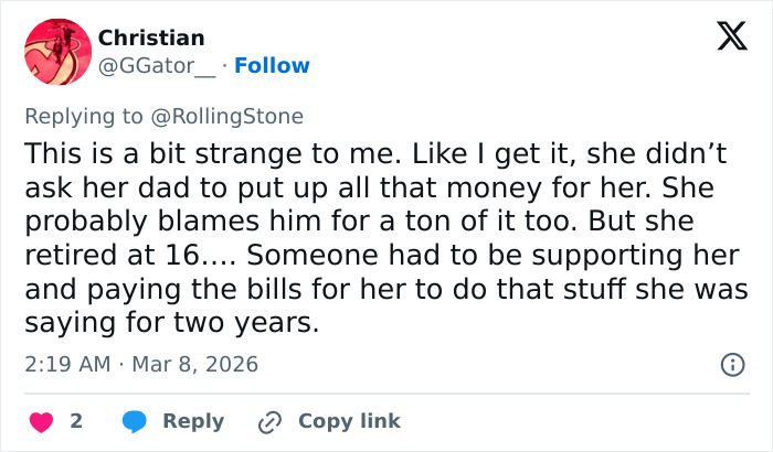 Tweet discussing Alysa Liu&rsquo;s childhood and financial support amid her withdrawal from World Championships.