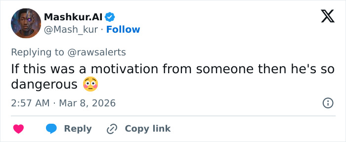 Screenshot of a Twitter reply warning about the dangerous motivation behind a grisly scene in downtown LA involving a man.