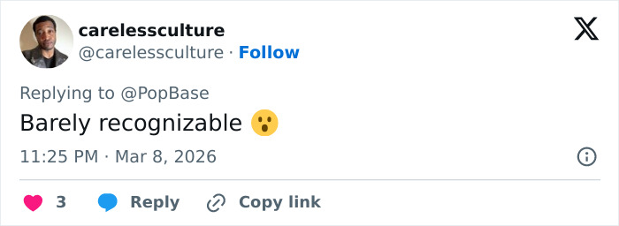 Tweet from carelessculture reacting to Barbie Ferreira&rsquo;s dramatic transformation in Euphoria, sparking a heated debate online.