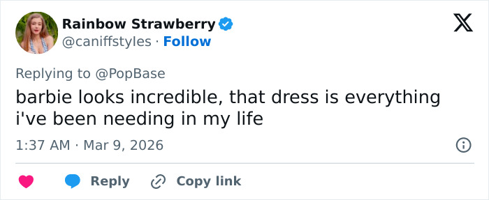 Tweet praising Euphoria&rsquo;s Barbie Ferreira&rsquo;s look and dress amid her dramatic transformation debate.