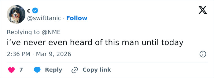 Screenshot of a social media reply mentioning White Stripes vocalist Jack White amid Taylor Swift backlash discussion.