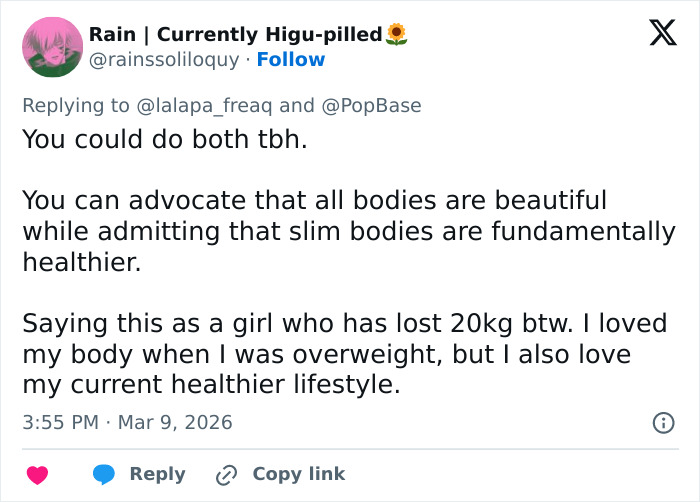 Tweet discussing personal transformation and health journey, referencing Euphoria&rsquo;s Barbie Ferreira dramatic transformation debate.