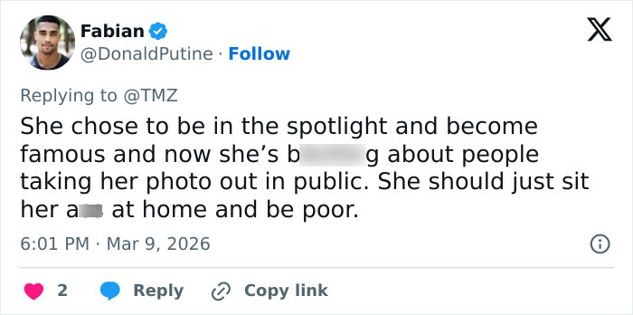 Social media reply criticizing paparazzi tactics sparking viral debate on gender and privacy issues around celebrities.