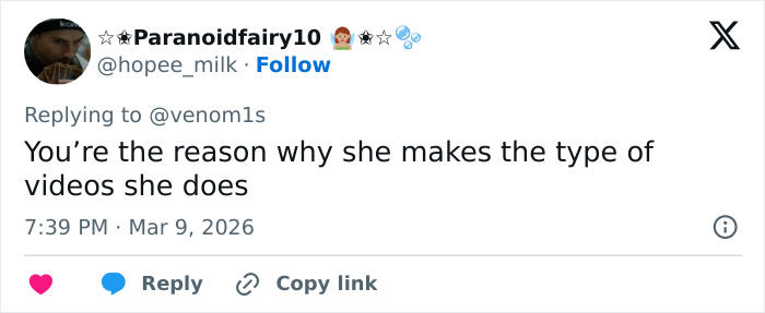 Screenshot of a Twitter reply discussing the disturbing pattern noticed in Sabrina Carpenter music videos by fans.