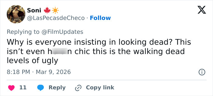 Twitter user comments on Margot Robbie&rsquo;s Paris Fashion Week appearance, sparking mixed reactions about Hollywood style.