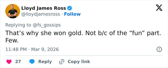 Tweet from Lloyd James Ross commenting on Alysa Liu's childhood admission amid withdrawal from World Championships.