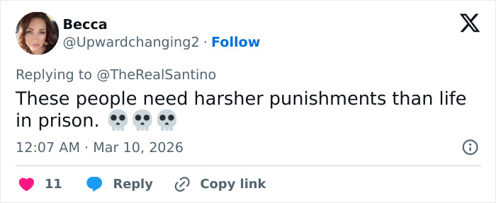 Social media comment demanding harsher punishments in luxury real estate brothers’ human trafficking case after testimonies.