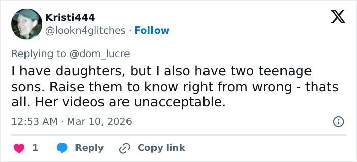 User comment on social media criticizing Sabrina Carpenter&rsquo;s music videos for a disturbing pattern noticed by fans.