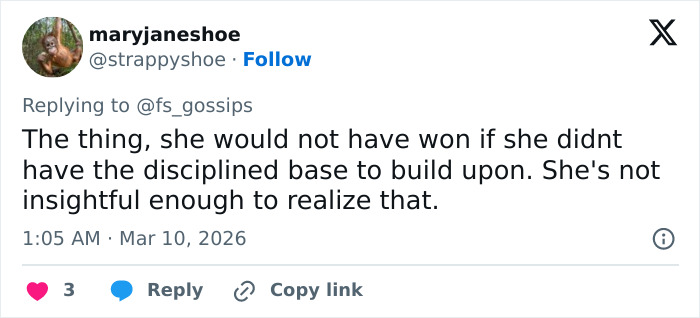 Tweet discussing Alysa Liu&rsquo;s childhood discipline and its impact amid her World Championships withdrawal.