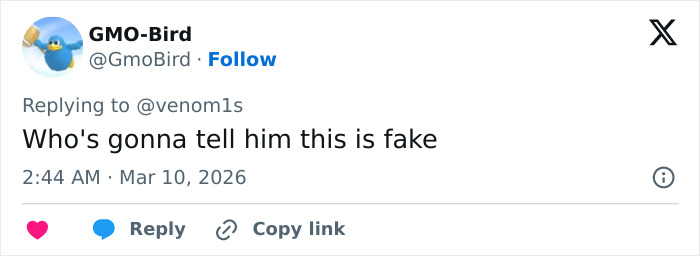Screenshot of a social media reply showing a user questioning the authenticity of content related to Sabrina Carpenter music videos.