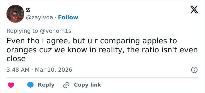 Tweet screenshot showing a user discussing comparisons while referencing a disturbing pattern in Sabrina Carpenter music videos.