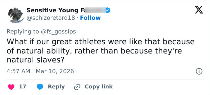 Tweet discussing natural ability and athletes, highlighting Alysa Liu's childhood admission amid withdrawal from World Championships.