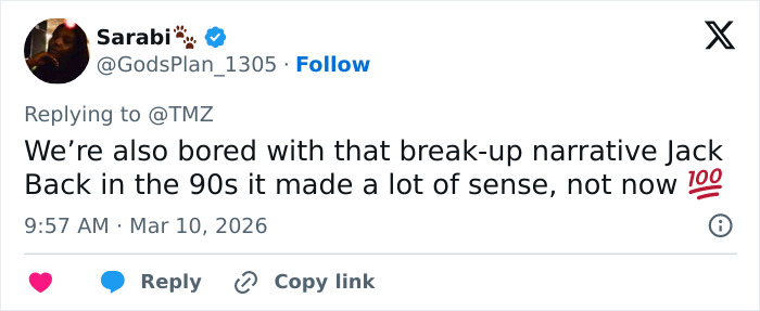 Screenshot of a tweet replying to TMZ about Taylor Swift jab backlash and White Stripes vocalist Jack White&rsquo;s response.